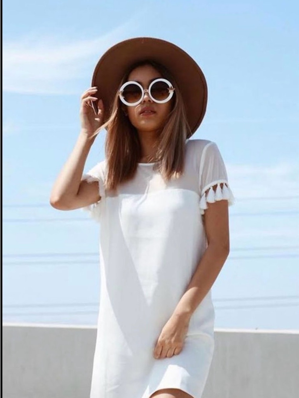 Lulu's White Mini Dress with Tassel Sleeve Detail